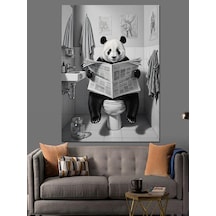 Ahşap Tablo Tuvalette Gazete Okuyan Panda