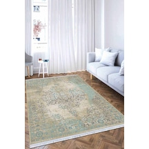 Mavi Klasik Göbekli Dokuma Pamuk Taban Kaymaz Kilim Klm073n11