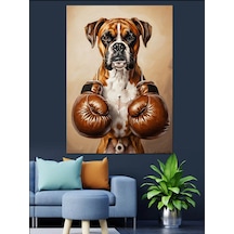 Ahşap Tablo Boks Eldivenli Köpek Çizimi