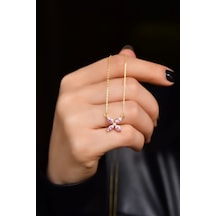 Papatya Silver 925 Ayar Gümüş Gold Kaplama Pembe Zirkon Taşlı Plumeria Kolye