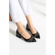 Albishoes 4 CM Sivri Burun Siyah Kadın Kare Topuklu Ayakkabı