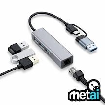 Metai Type-c Hub Adaptör 4in1 3x Usb 3.0 + 1000 Mbps Gigabit Ethernet Rj45 Lan Dönüştürücü