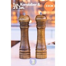 Technojet 2 Adet Doğal Ahşap Karabiber Tuz Kahve Baharat Öğütücü Ahşap Değirmen Tuzluk Biberlik 2li Set 22cm 2li Set 22cm