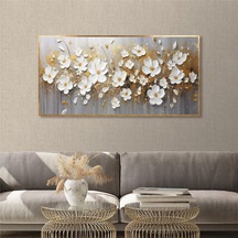 Yağlı Boya Dokulu Tablo Spatula Beyaz Papatyalar Altın Çerçeveli U02014-178869