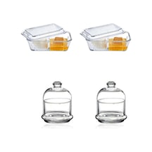 Paşabahçe Kahvaltılık Cam Saklama Kabı 4'lü Set, Tereyağlık Bal Reçel Kabı, Beyaz Çok Renkli