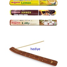 3 Paket 20 Çubuklu Tütsü Limon - Amber - Lilly - Kayık Hediyeli