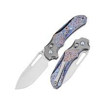 Kansept Quasar Çapraz Kilitli Taşlanmış Titanyum Ve Timascus Saplı Cpm 20cv Çelik Kamp Çakı K1099v4
