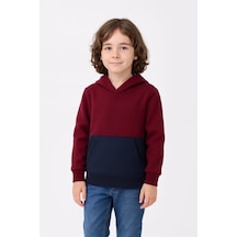 Erkek Çocuk Kapüşonlu Kanguru Cepli Parçalı Sweatshirt - Renkli Çok Renkli