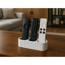 Bezos 3d Baskı Petek Desenli Üç Bölmeli Kumanda Standı Modern Kumanda Tutucu Sehpa Düzenleyici Beyaz Bezos1