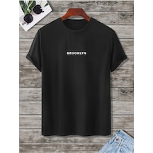 Brooklyn Minimal T-shirt - Siyah Baskılı Oversize Bisiklet Yaka Kısa Kol Tişört Siyah