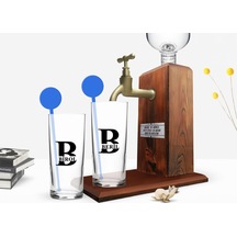 Kişiye Özel Renkli Baskılı İsimli İkili Vodka Bardağı Ve Ahşap Vodka Standı Hediye Seti-31