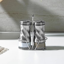 Nehir Burgulu Standlı 2 Parça Paslanmaz Çelik Baharatlık Seti Gri