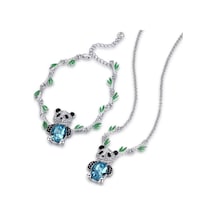 Monemel Kristal Taşlı Özel Tasarım Panda Kolye Ve Bileklik Set Altın Kaplama N02040 Gümüş - Rodyum