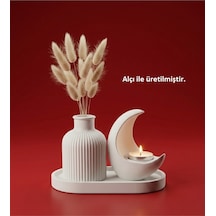 Özel İşçilik Hilal Mumluk & Pampas Vazosu Seti Tealight Mum Hediyeli 05757741