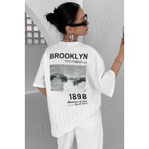 1898 Brooklyn Beyaz Oversize Salas Boyfriend Kadın T-Shirt