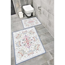 Buççin Online Mağaza Kaymaz Tabanlı Suya Dayanıklı Dijital Baskılı Banyo Paspası Takımı Bordo Halı 1614 Polyester Orta Çok Renkli