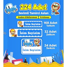 Tamirci Aslan Temalı Okul Kreş Kişiye Özel İsim Etiket Seti - Model 266 Çok Renkli