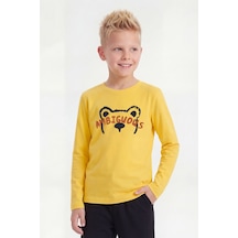 Panios Kids Yuvarlak Yaka Uzun Kollu Baskı Detaylı Erkek Çocuk Sweatshirt Sarı