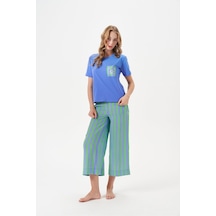 Relax Mode Kadın Çizgili Pantolonlu Kısa Kollu Pijama Takımı - 29044r Yeşil