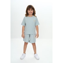 Toontoy Kids Toontoy Kız Çocuk Göğsü Yazı Baskılı Şortlu Takım Yeşil