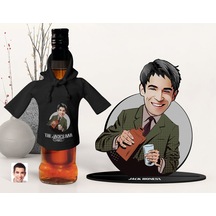 Bk Gift Kişiye Özel Karikatürlü 3d Ahşap Biblo Ve Siyah Mini İçki Şişesi Tişörtü Hediye Seti, Arkadaşa Hediye, Sevgiliye Hediye-5 24887211