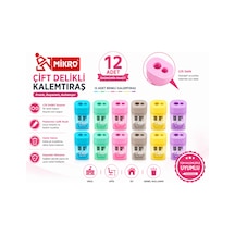 Mikro Çift Delikli Kalemtıraş 12 Adet Tek Kutu Hazneli Standart Ve Jumbo Kalem Uyumlu Mk-1011