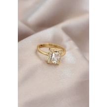 Ayarlamalı Gold Renk Metal Zirkon Ve Kristal Taşlı Dikdörtgen Model Yüzük - Tj-byk2068
