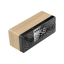 A10 Müzik Zamanlayıcı Hoparlör - Bluetooth 5.0, Radyo, Tf Kart, Usb, Aux Girişi Desteği, Led Saat Ve Alarm, Sarı Ahşap Desenli