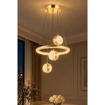 Modern Premium 3'lü Gold Küre 3 Renkli Ledli Sarkıt Avizesi Salon Mutfak Çocuk Odası Modelleri 84w Beyaz