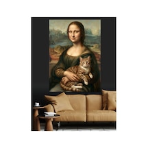 Kedili Mona Lisa Ünlü Ressam Yağlı Boya Dokulu Kanvas Tablo Canvas Tablosu
