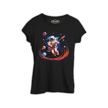 Uzayda Gitar - Astronot Siyah Bayan Tshirt 001