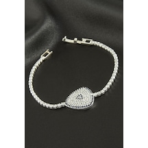 Oval - 393 - Zirkon Taşlı Çocuk Bileklik 16 Cm - Nazblsmm - Gümüş Rengi