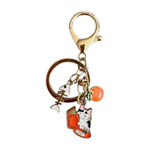 Balıklı Kitapsever Kedi Metal Charm Anahtarlık Çok Renkli Çok Renkli