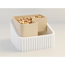 3d Baskı Fıstık Kasesi - Çift Hazneli Kabuk Ayırıcı Sunum Kasesi - Beyaz Bej Çok Renkli