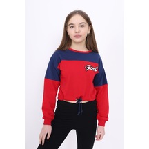 Toontoy Kız Çocuk Varaklı Girl Baskılı Sweatshirt Lacivert
