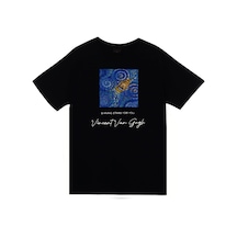 Vincent Van Gogh Baskılı Unisex %100 Pamuk Siyah T-shirt SIYAH