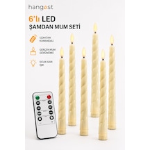 6'lı Led Şamdan Mum Seti Uzaktan Kumandalı Timer Özellikli Gerçek Mum Görünümlü Sıcak Sarı Işıklı Pilli Dekoratif Mum Krem