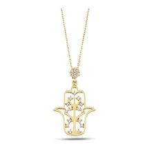 Debora Jewelry 14 Ayar Altın Taşlı Fatma Ana Eli Kolye