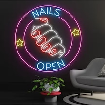 Naıls Open Yazılı Ve Şekilli Neon Tabela Çok Renkli