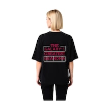Paybuy Kadın Oversize Tişört Galaksinin En Büyükanası Baskılı Retro Stil Siyah