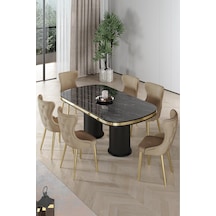 Canisa Galya Serisi Lak Panel 90x168 Sabit Sonata Mutfak Masa Takımı 6 Sandalye Sonata Masa Cappucino Sandalye