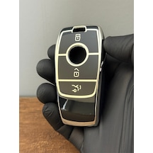 Mercedes C, E, S, G Class Amg Smart Uyumlu 3 Düğmeli Silikon Anahtar Kumanda Kılıfı Nano Siyah Gümüş