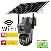 2 Kamera, Güneş Paneli, Wifi Destekli, 6 Mp Kırmızı-mavi Işıklı Alarm Çift Yönlü Ses Gece Görüş Destekli İç Mekan Ve Dış Mekân Kullanımına Uygun