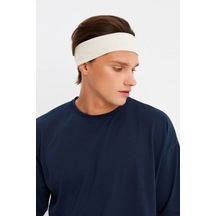Erkek Pamuklu Penye Kaymaz Terletmez Ultra Hafif Spor Saç Bandı Bandana - Tek Ebat / Bej Bej