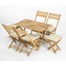 Flat Katlanır Ahşap Bahçe Takımı: Masa + Sandalye + Tabure Set
