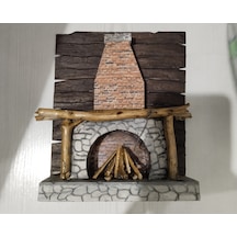 Mini Dekoratif Şömine Maketi / Diorama Parçası Rustik, Dağ Evi, Kış Konsepti 0