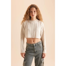 DeFacto Coool Regular Fit Bisiklet Yaka Triko Kazak T4518AZNSBG300 Bej