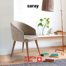 Smarto Relax 2 Li Saray Sandalye Ahşap Ayaklı Krem Kumaş Ahşap - Krem