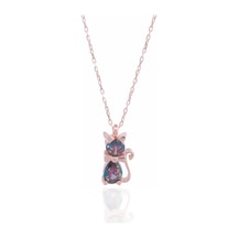 Minamis Silver Mistik Topaz Taşlı Kedili Kolye-2194