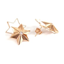 Birleşik Yıldız Beyaz Mineli Gümüş Küpe - Rose Bakır Beyaz